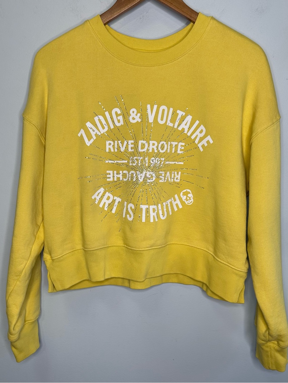 Zadig & Voltaire Hany Blason Strass Yellow Rhinestone Pullover Sweatshirt
